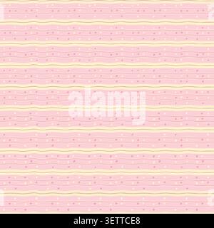 Fantasia a strisce ondulate vintage senza cuciture con linee orizzontali rosa e crema. Graziosa illustrazione a pois disegnata a mano per cottagecore. Illustrazione Vettoriale