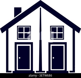 Illustrazione piatta di una casa duplex simmetrica con due porte anteriori finestre accoppiate e un tetto centrale a picco Illustrazione Vettoriale