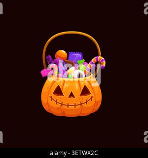 Caramelle secchio di zucca spaventosa di Halloween, risorsa di gioco Illustrazione Vettoriale