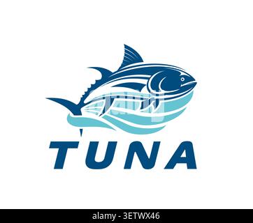 Icona del tonno, sport di pesca, salto del tonno sull'acqua Illustrazione Vettoriale