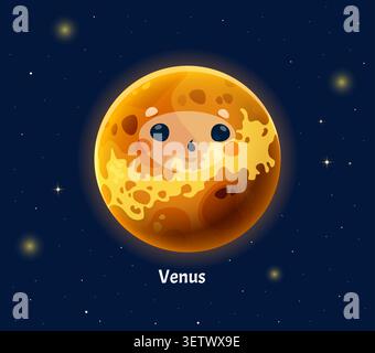 Pianeta dei cartoni animati di Venere del sistema solare con le stelle Illustrazione Vettoriale