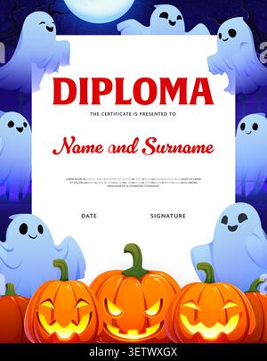Diploma natalizio di Halloween con zucche intagliate Illustrazione Vettoriale