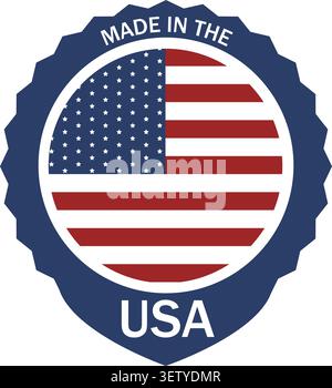 Distintivo circolare prodotto negli USA bandiera blu marino rosso bianco emblema Illustrazione Vettoriale