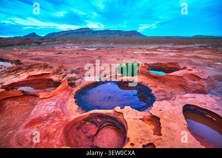 Piscine di arenaria rossa e paesaggio del deserto a Little Finland Nevada Foto Stock