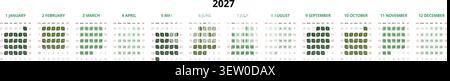 English 2027 Horizontal Linear Grid Zero Waste Lifestyle Annual Calendar Botanical Grid (compatibile con 2038 e 2049). Illustrazione Vettoriale