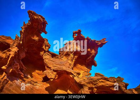 Formazioni di arenaria e cielo blu a Little Finland nel Gold Butte National Monument Foto Stock