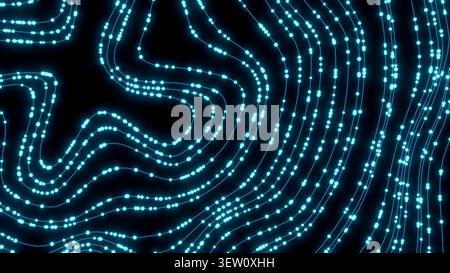 Flusso di dati sulle particelle astratte lungo la traiettoria curva con movimento digitale dinamico ed energia di rete Foto Stock