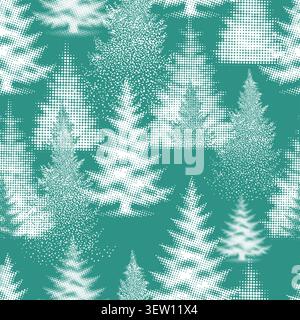 Sfondo perfetto per i saluti natalizi. Foresta innevata di abeti mezzitoni. Abeti innevati dai punti. Buon anno. Illustrazioni vettoriali. Illustrazione Vettoriale
