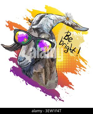 Capra con corna in occhiali da sole illustrazione vettoriale Illustrazione Vettoriale