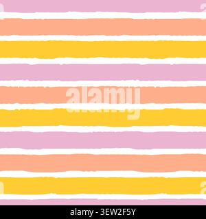 Motivo a strisce pastello senza cuciture con linee orizzontali dipinte a mano, sfondo colorato astratto con tonalità di rosso pastello, giallo chiaro e rosa tenue Illustrazione Vettoriale