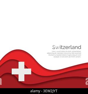 Bandiera della Svizzera. Stile di taglio della carta e design ondulato con layout di presentazione moderno. Effetto ondulatorio con ombre e sfumature realistiche. Ideale per Illustrazione Vettoriale
