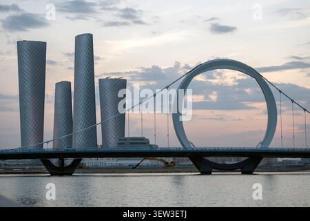 Lusail, Qatar - Torre usail Plaza 4. Al Saad Tower Lusail Boulevard, città di recente sviluppo del Qatar Foto Stock