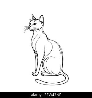 Sagoma di un gatto seduto, semplice disegno lineare. Illustrazione vettoriale. Lo schizzo di un animale domestico è isolato su uno sfondo bianco. Per cliniche veterinarie Illustrazione Vettoriale