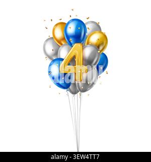 Un vivace bouquet di palloncini colorati che formano il numero quattro, perfetto per compleanni o celebrazioni. Illustrazione Vettoriale