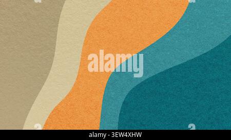 Sfondo in carta a strati ondulati astratti, con colori blu arancio e verde acqua beige, forme curve fluide per il modello per striscioni. Foto Stock