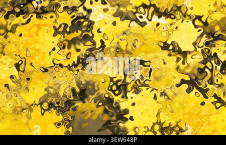 Sfondo giallo marrone sbavatura struttura della vernice marmorizzata in resina liquida astratta. Foto Stock