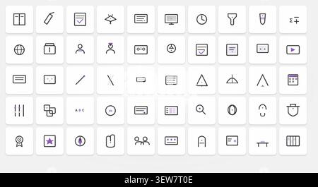 Pacchetto completo di icone Education & e-learning – Silver & Amethyst Luxury Line Art Illustrazione Vettoriale