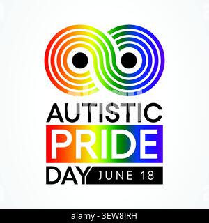 Il Pride Day autistico è una celebrazione dell'orgoglio per le persone autistiche che si tiene il 18 giugno di ogni anno. Illustrazione vettoriale. Illustrazione Vettoriale