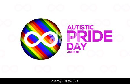 Il Pride Day autistico è una celebrazione dell'orgoglio per le persone autistiche che si tiene il 18 giugno di ogni anno. Illustrazione vettoriale. Illustrazione Vettoriale