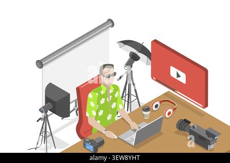 Illustrazione concettuale piatta isometrica 3D di Vlogging Foto Stock