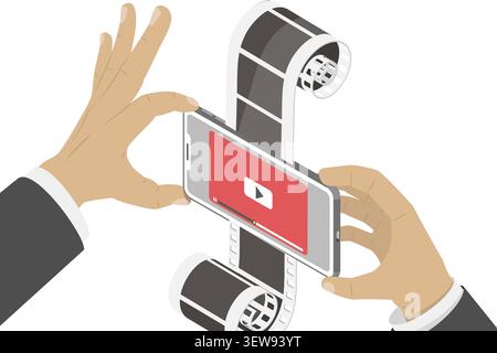 Illustrazione concettuale piatta isometrica 3D del filmato online Foto Stock