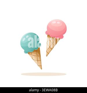 Illustrazione vettoriale di due coni di gelato Illustrazione Vettoriale