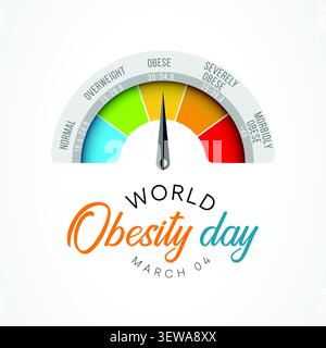 La giornata mondiale dell'obesità si celebra ogni anno il 4 marzo, al fine di promuovere soluzioni pratiche per porre fine alla crisi globale dell'obesità. Illustrazione vettoriale Illustrazione Vettoriale