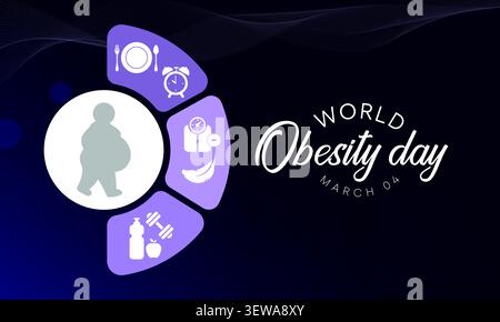 La giornata mondiale dell'obesità si celebra ogni anno il 4 marzo, al fine di promuovere soluzioni pratiche per porre fine alla crisi globale dell'obesità. Illustrazione vettoriale Illustrazione Vettoriale