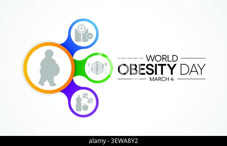 La giornata mondiale dell'obesità si celebra ogni anno il 4 marzo, al fine di promuovere soluzioni pratiche per porre fine alla crisi globale dell'obesità. Illustrazione vettoriale Illustrazione Vettoriale