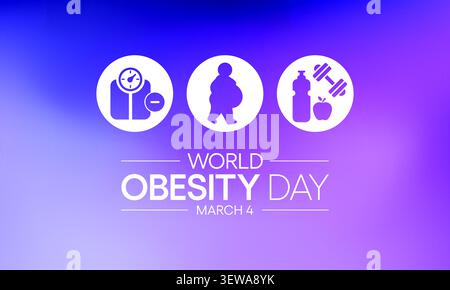 La giornata mondiale dell'obesità si celebra ogni anno il 4 marzo, al fine di promuovere soluzioni pratiche per porre fine alla crisi globale dell'obesità. Illustrazione vettoriale Illustrazione Vettoriale