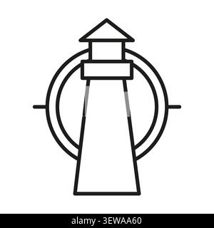 L'edificio della torre marina del faro presenta un elemento vettoriale lineare. Rappresenta la navigazione in mare e la guida alla sicurezza costiera. eps 10 Illustrazione Vettoriale