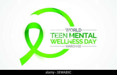 World Teen Mental Wellness Day si celebra annualmente il 2 marzo per aumentare la consapevolezza, ridurre lo stigma e promuovere le risorse di salute mentale per gli adolescenti. V Illustrazione Vettoriale