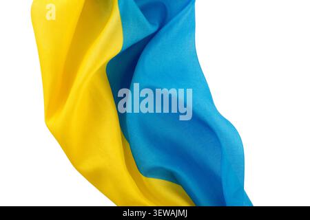 Bandiera Ucraina isolata su sfondo bianco con spazio di copia Foto Stock