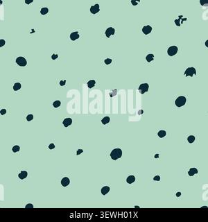 Motivo monocromatico color verde acqua senza cuciture di punti irregolari organici con trama gessosa disegnata a mano Illustrazione Vettoriale