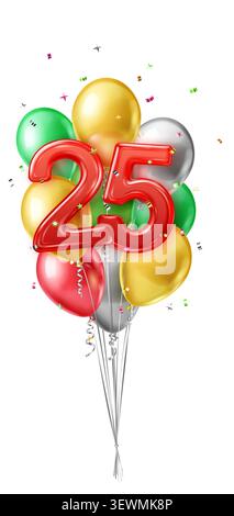 Un vivace bouquet di palloncini colorati che formano il numero 25, perfetto per le celebrazioni di compleanno. Illustrazione Vettoriale