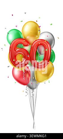 Un vivace bouquet di palloncini colorati che formano il numero 60, per celebrare un evento importante. Illustrazione Vettoriale