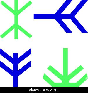 Set di quattro icone geometriche astratte in verde e viola Illustrazione Vettoriale