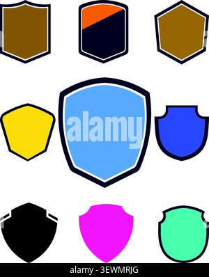 Stemmi e stemmi a scudo bianco colorati assortiti in una griglia Illustrazione Vettoriale