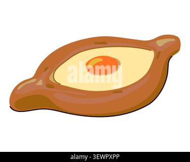 Piatto nazionale georgiano. Illustrazione vettoriale Khachapuri. Edo di Adjara. Pasta oblunga a forma di barca con ripieno aperto. Pane con formaggio e uovo. H Illustrazione Vettoriale