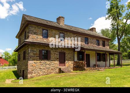 La storica casa di Daniel Boone a Birdsboro, Pennsylvania, luogo di nascita del leggendario pioniere americano. Foto Stock