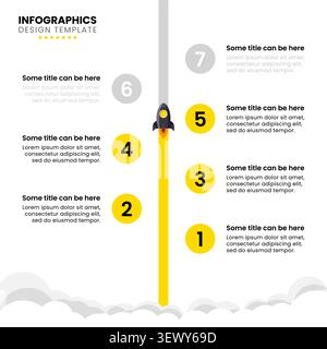 Modello infografico con 7 opzioni o passaggi. Razzo. Può essere utilizzato per layout del flusso di lavoro, diagrammi, banner, webdesign. Illustrazione vettoriale Illustrazione Vettoriale