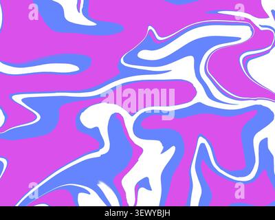 Illustrazione di sfondo astratta vivace ed energica con forme d'onda organiche fluide in grassetto magenta, blu elettrico, bianco e ciano. Foto Stock
