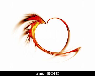 Cuore rosso brillante astratto fatto di fiamme su sfondo bianco Foto Stock