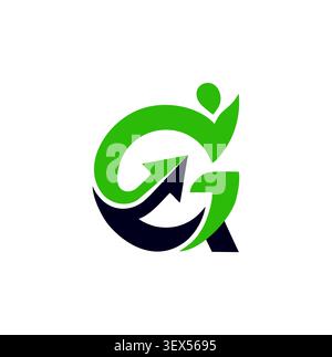 Moderno logo Letter G che incorpora una figura umana verde di successo. Illustrazione Vettoriale