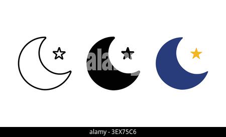 L'icona della notte con luna e stella definisce la silhouette e il vettore di colori isolati su sfondo bianco Illustrazione Vettoriale