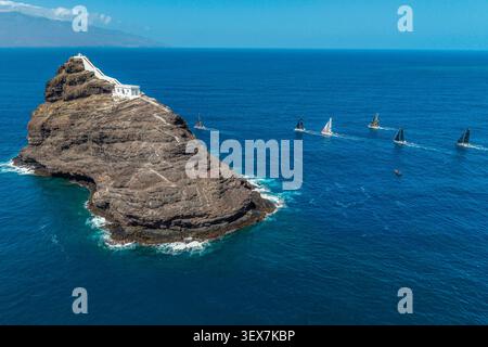 Cap Vert, Ile de San vincente, Mindelo, barche a vela nell'isola degli uccelli (vista aerea) Foto Stock