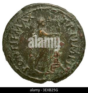 Una moneta romana del regno di Nerone, imperatore di Roma dal 54 al 68, datata al 54. Foto Stock