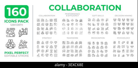 Insieme di icone della linea di collaborazione Illustrazione Vettoriale
