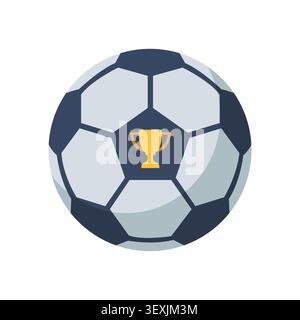 Pallone da calcio con simbolo del trofeo dorato per il design sportivo e le risorse per il branding da campionato. Illustrazione Vettoriale