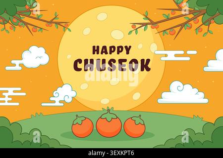 Biglietto d'auguri per il Chuseok Harvest Festival con illustrazione della grande Luna Illustrazione Vettoriale